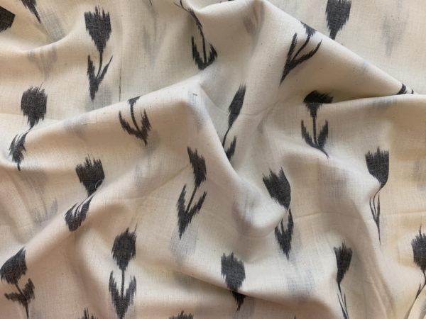 Tulips Cotton Ikat - Grey on Natural