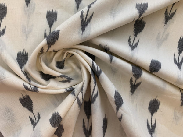 Tulips Cotton Ikat - Grey on Natural