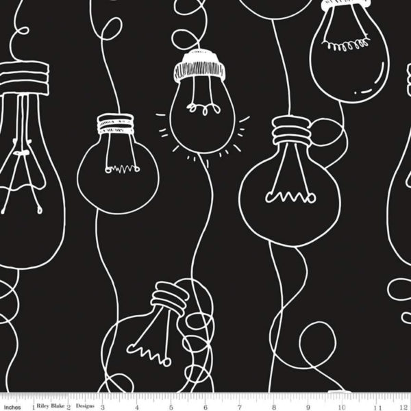 Quilting Cotton - Swinging Lightbulbs - Black