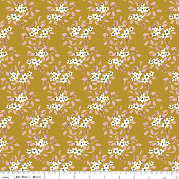 Quilting Cotton - Whimsical Romance - Posies - Gold