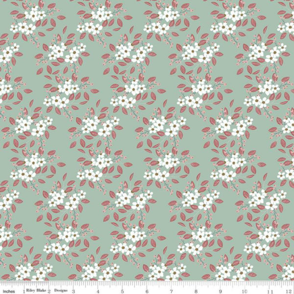 Quilting Cotton - Whimsical Romance - Posies - Mint