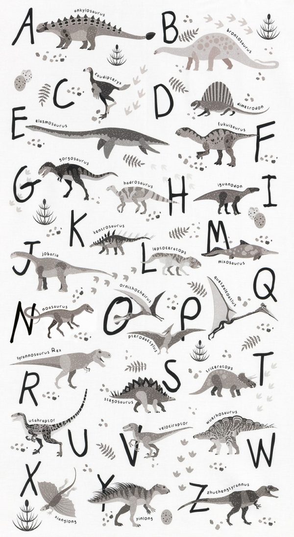 Quilting Cotton - Alphabetosaurus - Panel - Grey