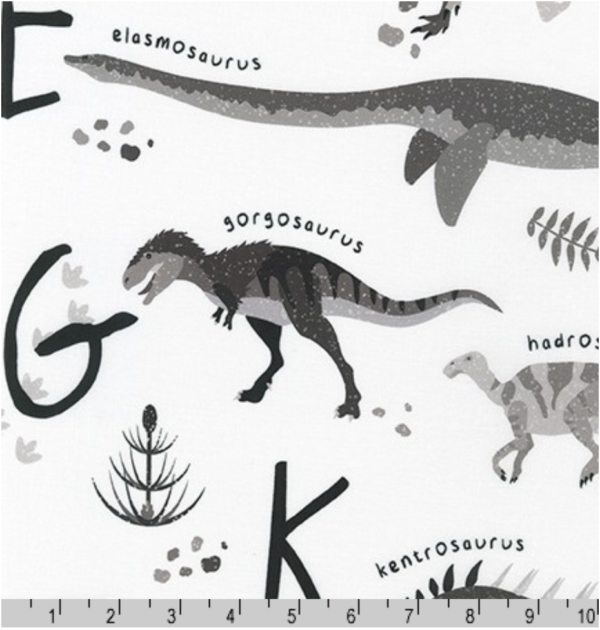 Quilting Cotton - Alphabetosaurus - Panel - Grey