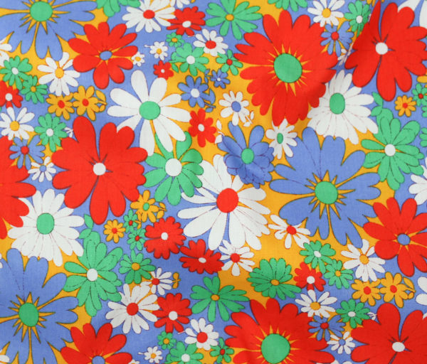 Cotton Poplin – 60s Floral – Yellow/Blue