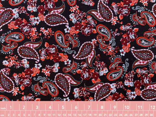 Designer Deadstock - Viscose Knit - Red Paisley