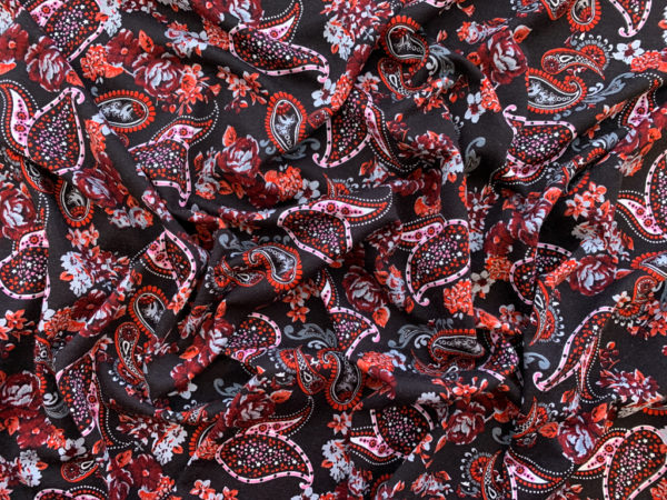 Designer Deadstock - Viscose Knit - Red Paisley