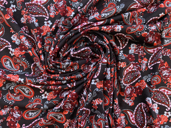 Designer Deadstock - Viscose Knit - Red Paisley