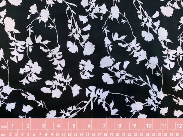 Cotton/Spandex Stretch Sateen - Floral Silhouette - Black/White