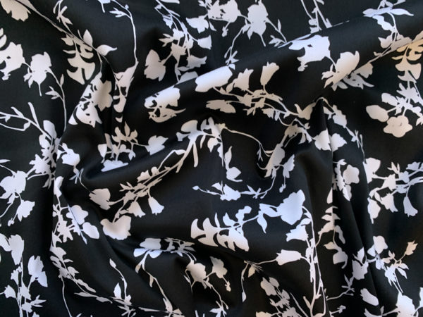 Cotton/Spandex Stretch Sateen - Floral Silhouette - Black/White
