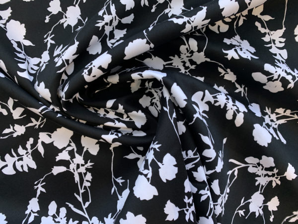 Cotton/Spandex Stretch Sateen - Floral Silhouette - Black/White