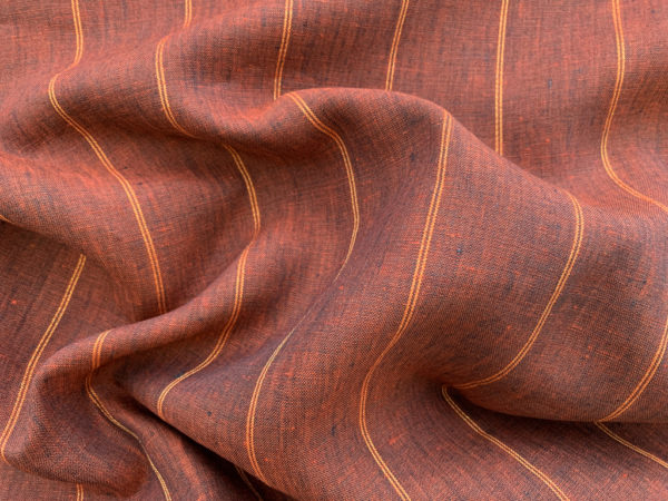 Yarn Dyed Linen - Gold Stripe - Brick