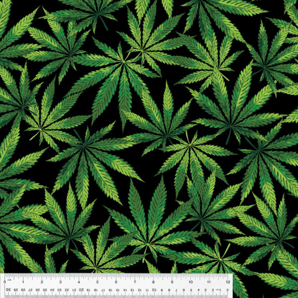 Double Sided Polar Fleece - Cannabis Leaves - Black