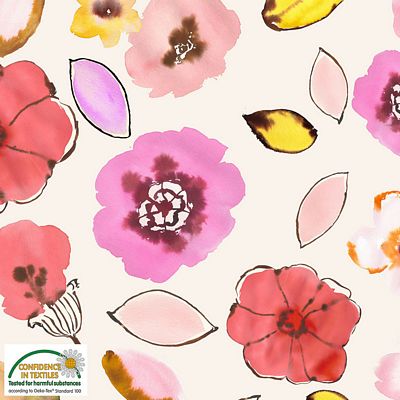 Organic Cotton/Spandex Jersey – Flowers - Pink/Cream