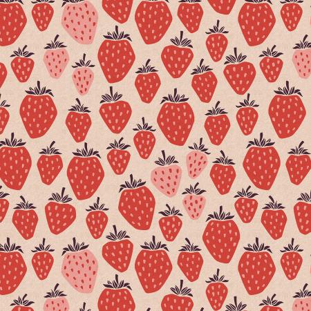 Cotton / Linen Canvas - Under the Apple Tree - Cotton / Linen Canvas - Queen of Berries - True Red