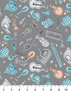 Quilting Cotton - Figo – Band Practice – Instruments - Grey