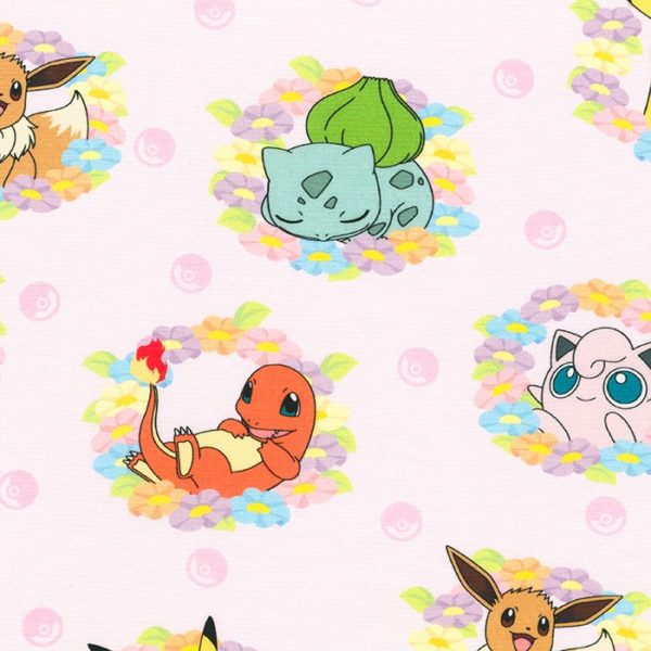 Quilting Cotton - Pokemon - Floral - Pink