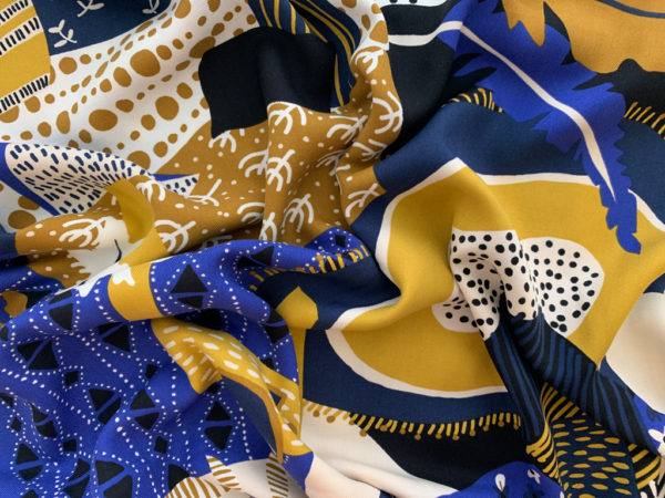 Printed Rayon Twill - Living - Royal/Gold