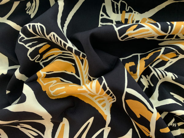 Viscose Poplin Print – Jungle Flora - Black/Ochre