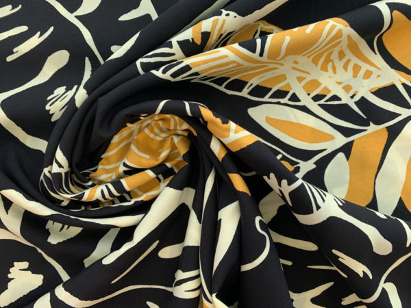 Viscose Poplin Print – Jungle Flora - Black/Ochre