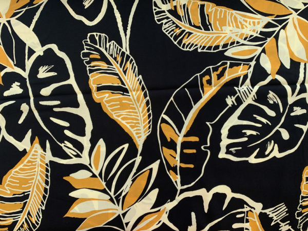 Viscose Poplin Print – Jungle Flora - Black/Ochre