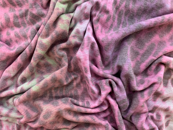 Lili Poly/Rayon Fleece - Leopard - Pink/Green