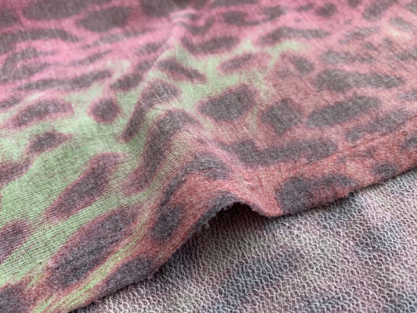 Lili Poly/Rayon Fleece - Leopard - Pink/Green