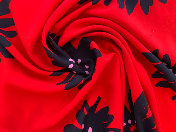 Rayon Voile - Large Gerbera - Red