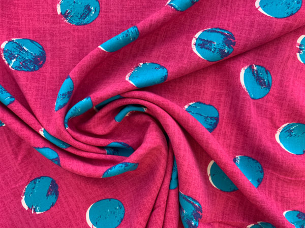 Viscose Poplin Print - Stamped Dots - Fuchsia/Aqua