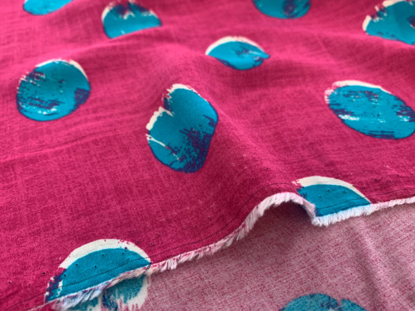 Viscose Poplin Print - Stamped Dots - Fuchsia/Aqua