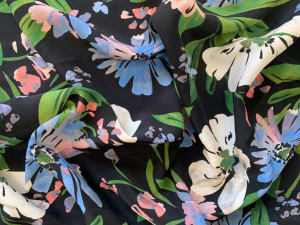 Amour Vert - Sandwashed Silk Crepe de Chine - Bold Floral on Black