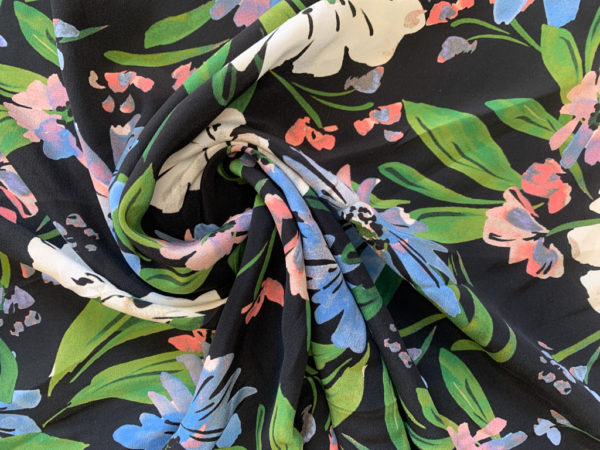 Amour Vert - Sandwashed Silk Crepe de Chine - Bold Floral on Black