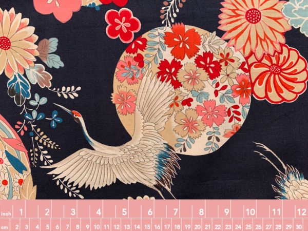 Kokka – Lightweight Cotton Sheeting – Cranes and Flowers - Black