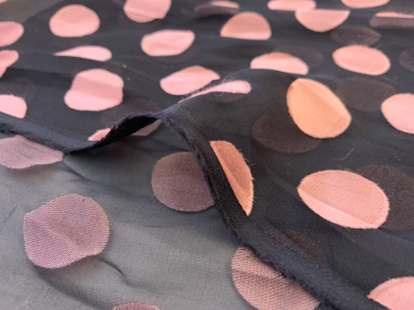 Designer Deadstock - Polyester Burnout - Black/Pink Polka Dots