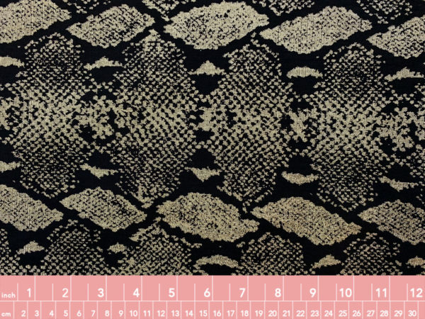 Designer Deadstock - Metallic Stretch Poly Brocade - Black/Gold Snakeskin