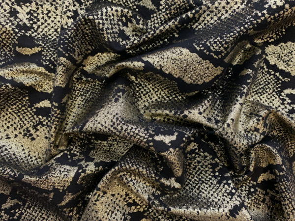 Designer Deadstock - Metallic Stretch Poly Brocade - Black/Gold Snakeskin