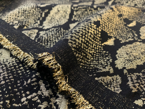 Designer Deadstock - Metallic Stretch Poly Brocade - Black/Gold Snakeskin