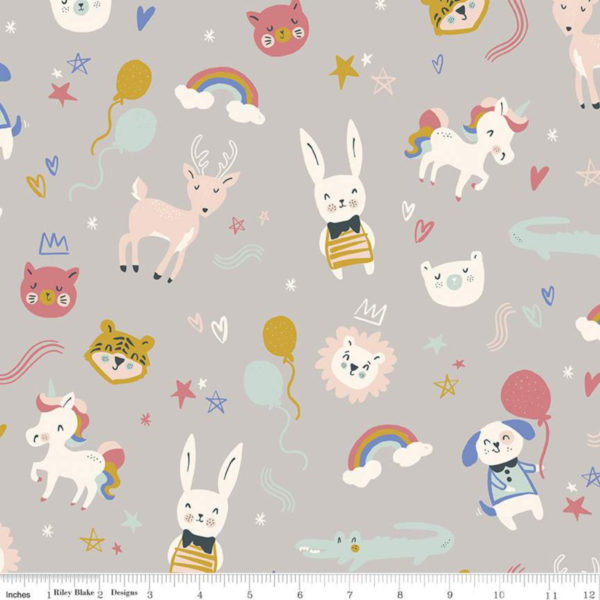 Cotton Flannel - Salt and Honey - Party Animals - Grey