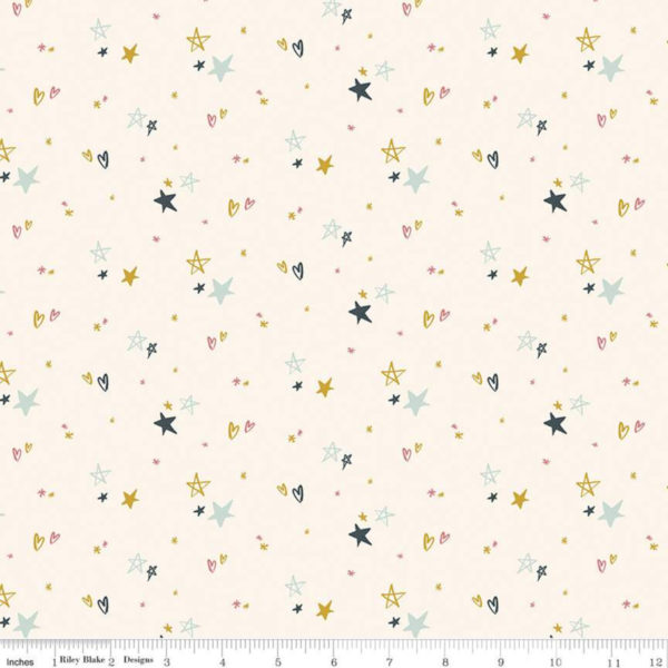 Cotton Flannel - Salt and Honey - Hearts and Stars - Cream