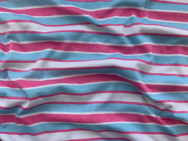 Designer Deadstock - Cotton Knit - Blue/Pink Stripe