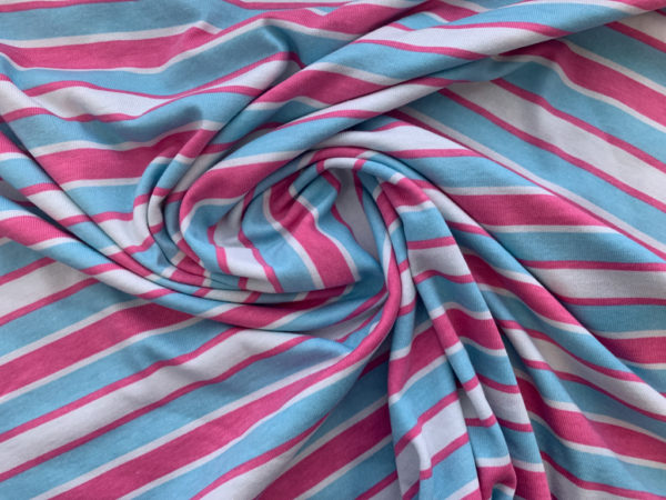 Designer Deadstock - Cotton Knit - Blue/Pink Stripe