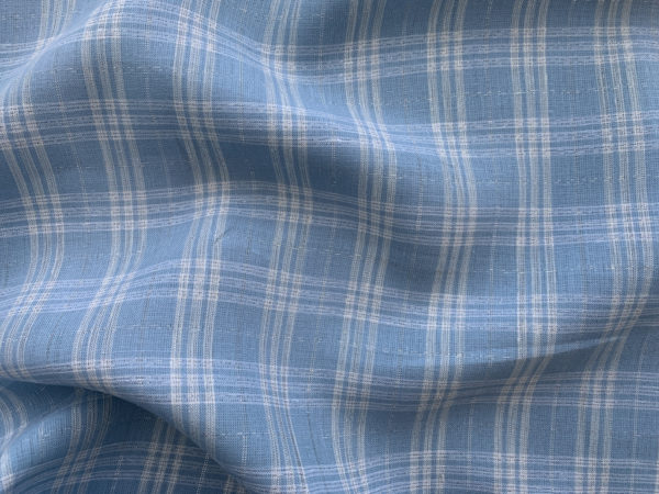 Designer Deadstock - Metallic Plaid Linen Shirting - Light Blue