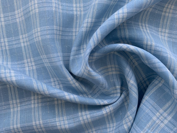 Designer Deadstock - Metallic Plaid Linen Shirting - Light Blue