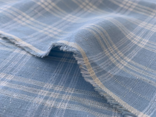 Designer Deadstock - Metallic Plaid Linen Shirting - Light Blue