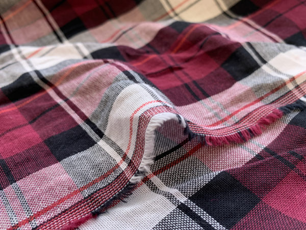 Designer Deadstock - Yarn Dyed Cotton Plaid - Raspberry