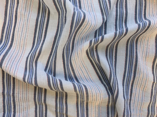 Designer Deadstock - Cotton Double Gauze - Blue/White/Bronze Stripe