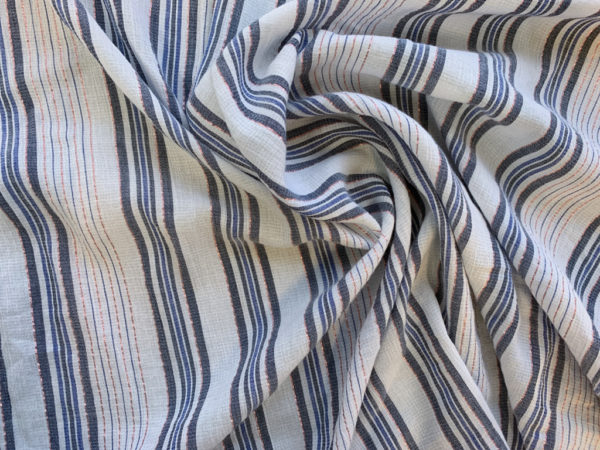 Designer Deadstock - Cotton Double Gauze - Blue/White/Bronze Stripe