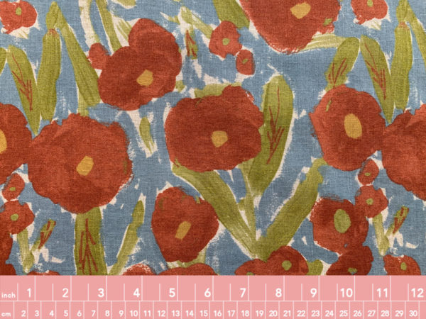 Hokkoh - Cotton/Linen Sheeting - Painted Poppies - Blue/Red