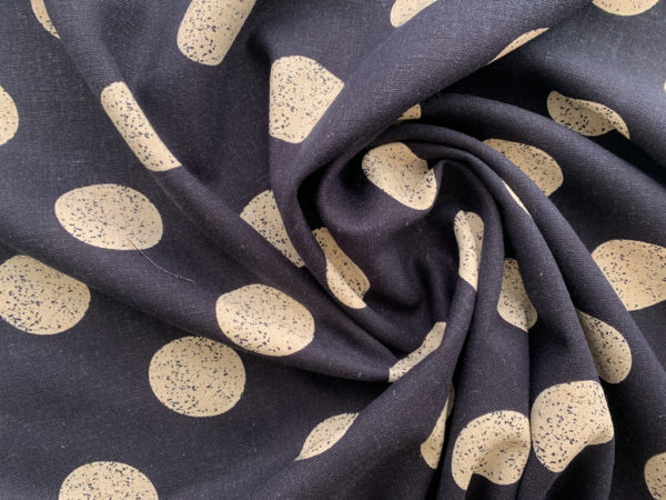 Designer Deadstock - Rayon/Linen - Big Dot - Navy/Cream