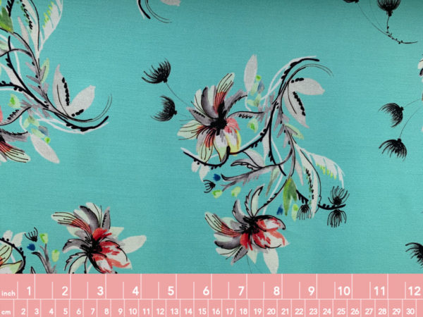 Designer Deadstock - Italian Viscose Twill - Hibiscus - Aqua