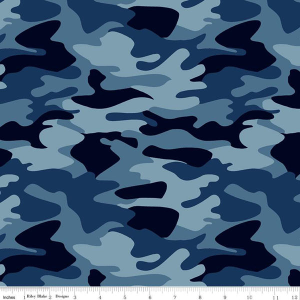 Quilting Cotton - Nobody Fights Alone - Camo - Blue